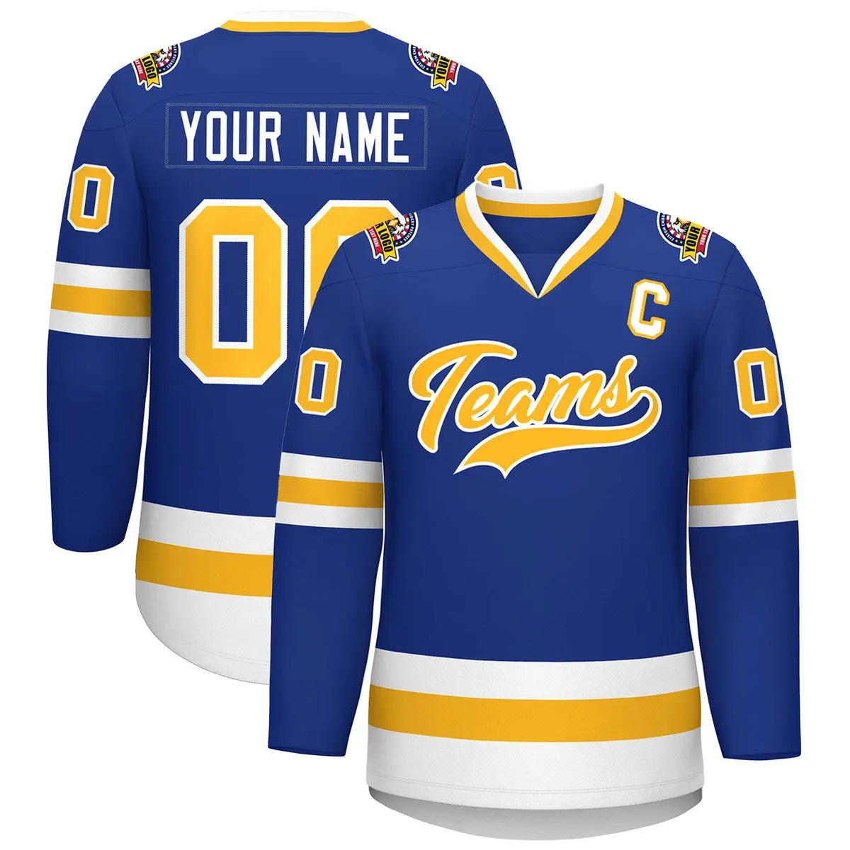 Royal Gold-White Classic Style Hockey Jersey