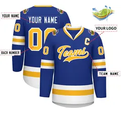 Royal Gold-White Classic Style Hockey Jersey 2