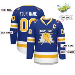 Royal Gold-White Classic Style Hockey Jersey 2