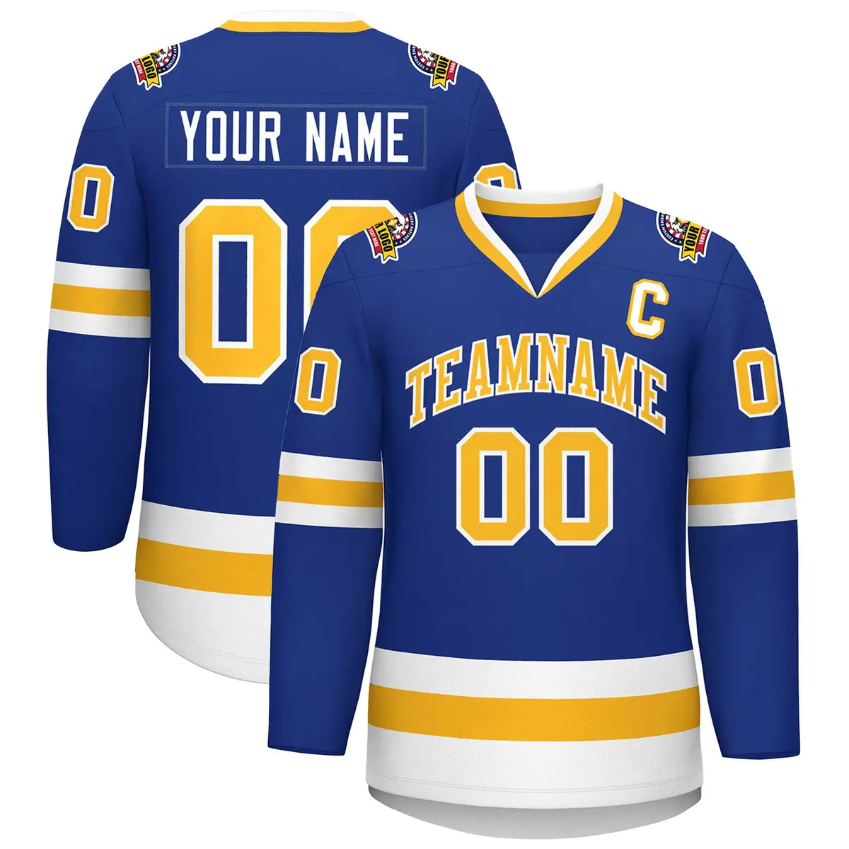 Royal Gold-White Classic Style Hockey Jersey