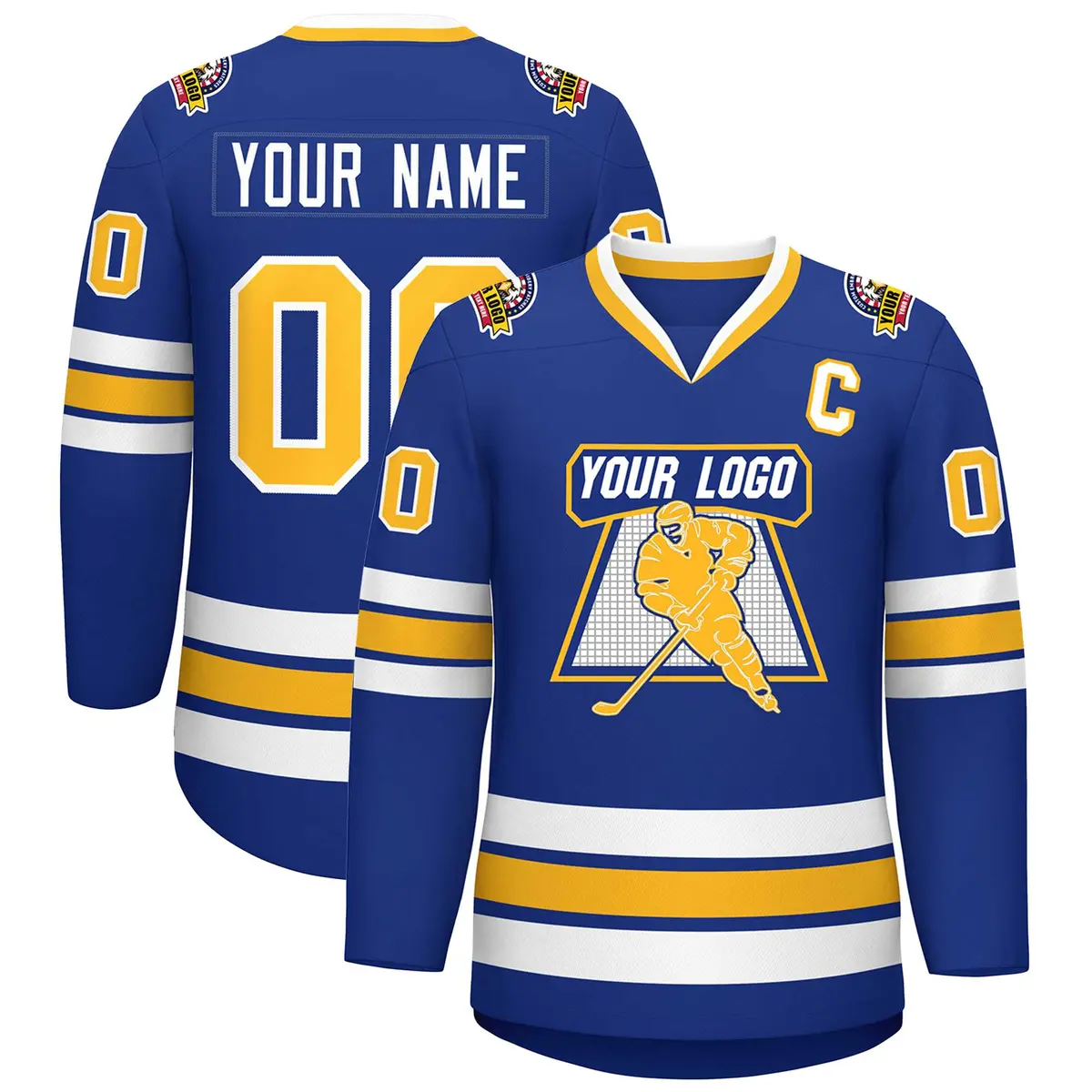 Royal Gold-White Classic Style Hockey Jersey