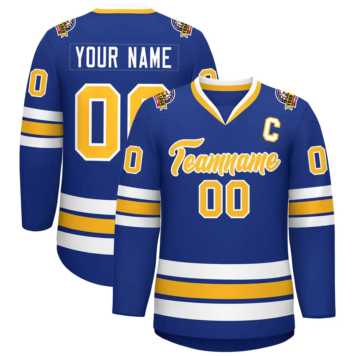 Royal Gold-White Classic Style Hockey Jersey
