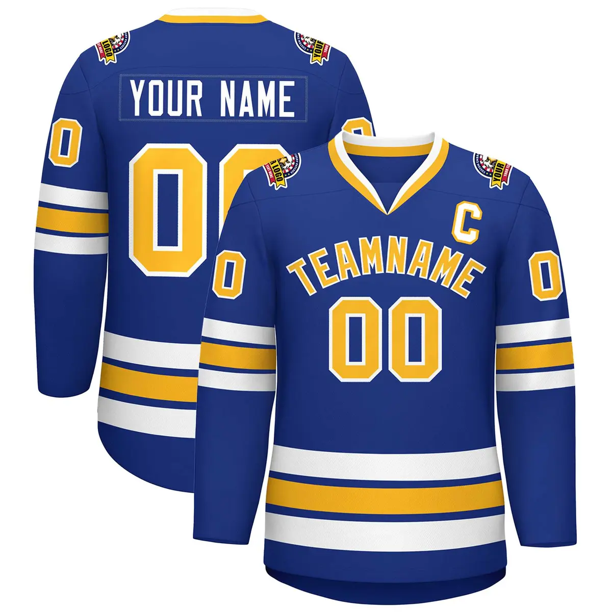 Royal Gold-White Classic Style Hockey Jersey