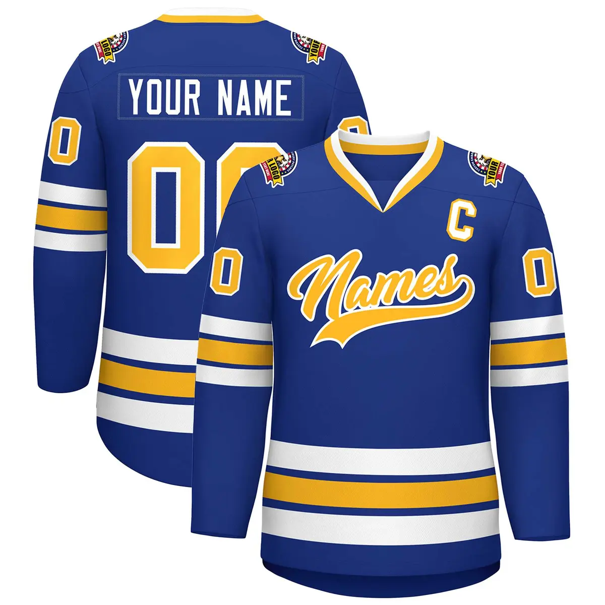 Royal Gold-White Classic Style Hockey Jersey