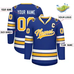 Royal Gold-White Classic Style Hockey Jersey 2