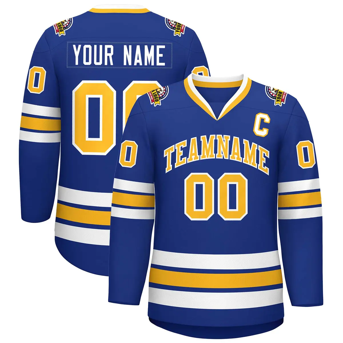 Royal Gold-White Classic Style Hockey Jersey