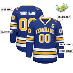 Royal Gold-White Classic Style Hockey Jersey 2