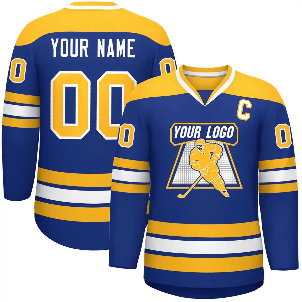 Royal Gold-White Classic V-Neck Hockey Jersey