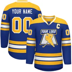 Royal Gold-White Classic V-Neck Hockey Jersey