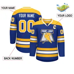 Royal Gold-White Classic V-Neck Hockey Jersey 2