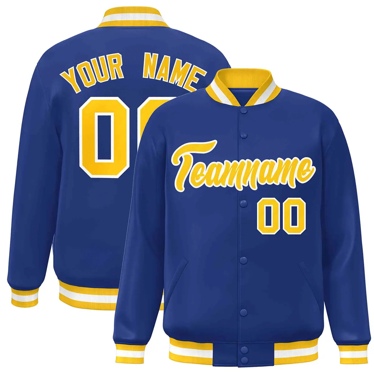 Royal Gold-White Classic Varsity Full-Snap Letterman Jacket