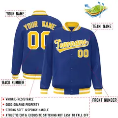 Royal Gold-White Classic Varsity Full-Snap Letterman Jacket 2