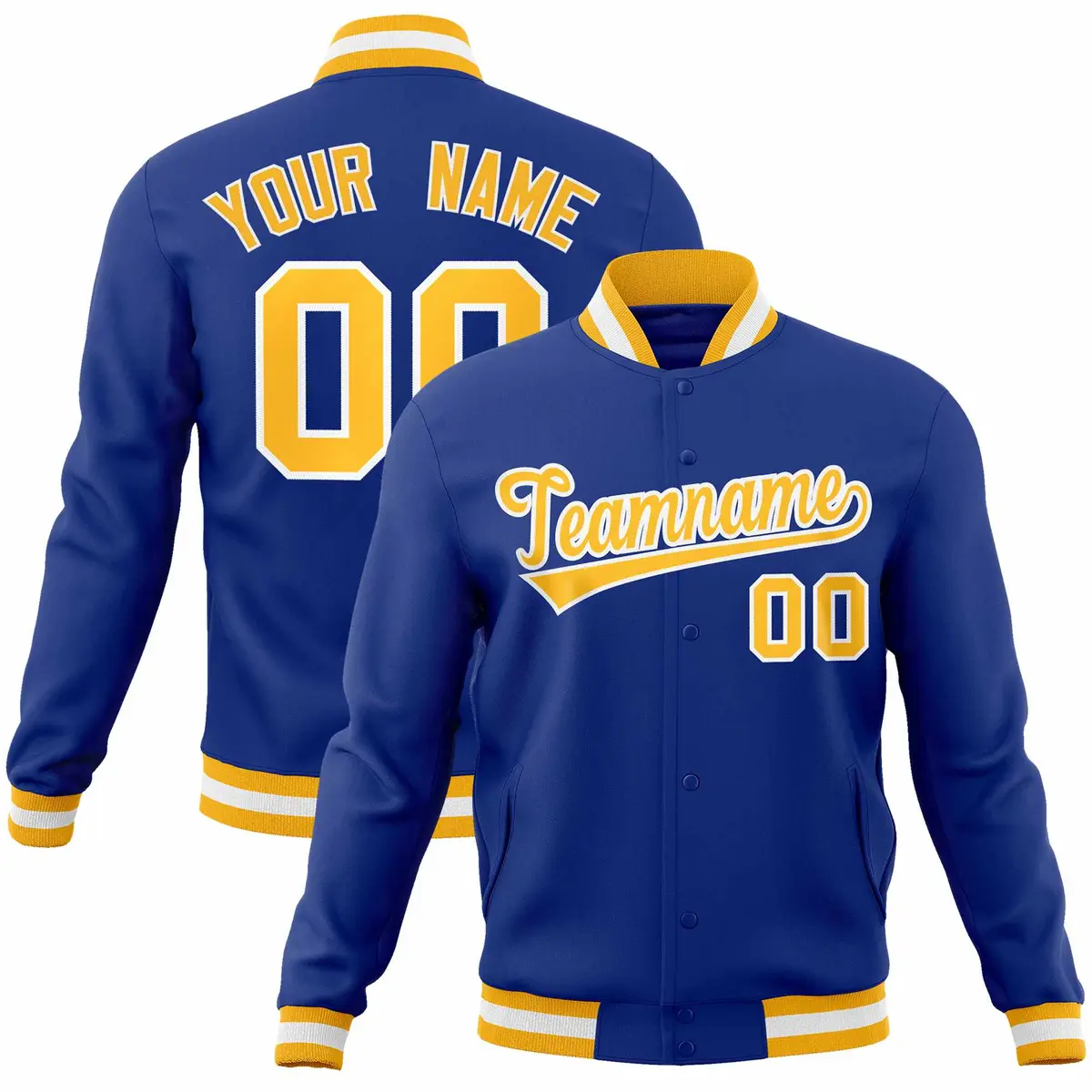 Royal Gold-White Classic Varsity Full-Snap Letterman Jacket