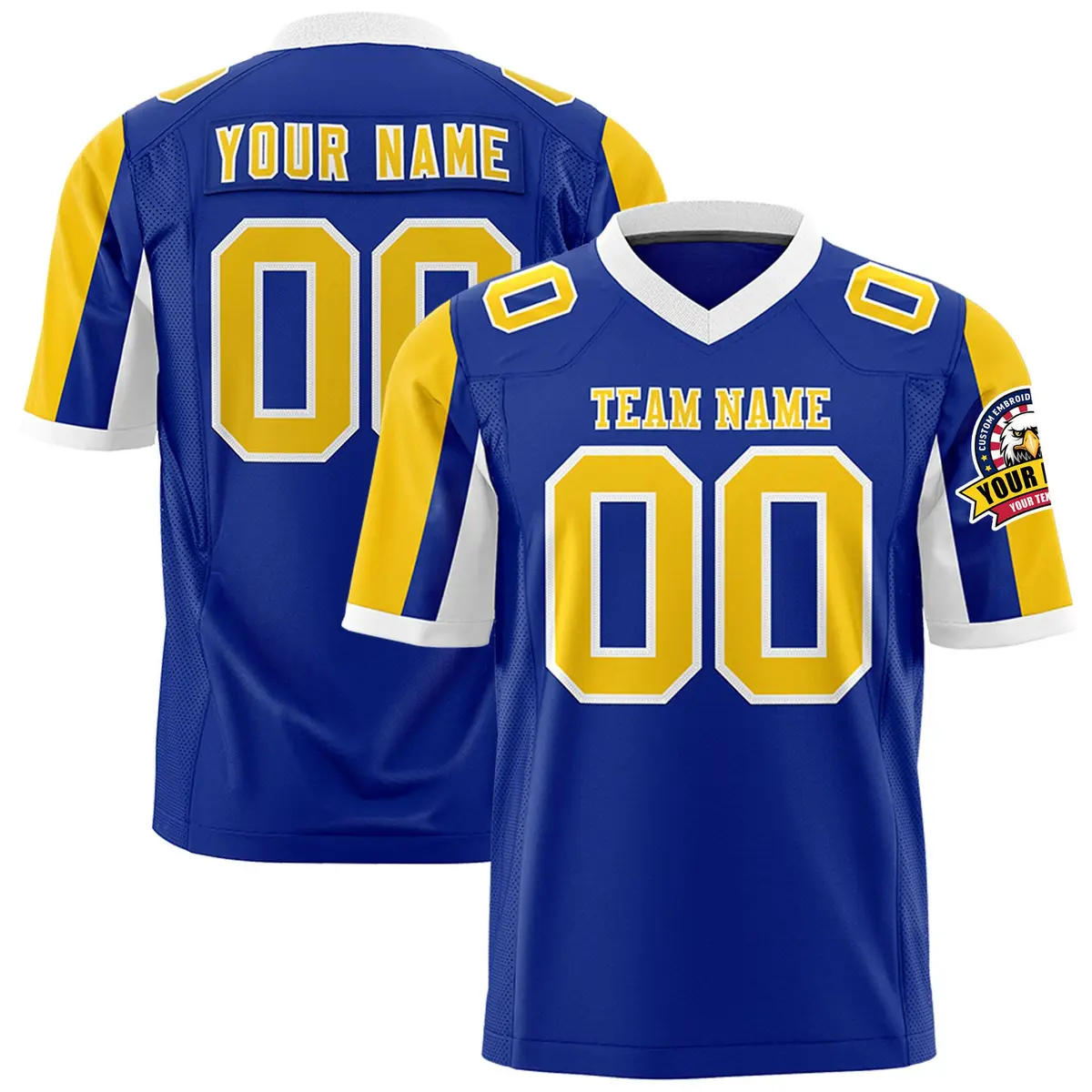 Royal Gold-White Color Block Raglan Sleeves Football Jersey
