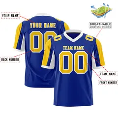 Royal Gold-White Color Block Raglan Sleeves Football Jersey 2