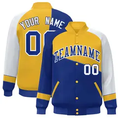 Royal Gold-White Color Block Varsity Full-Snap Baseball Jacket