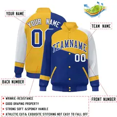Royal Gold-White Color Block Varsity Full-Snap Baseball Jacket 2