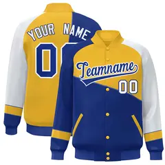 Royal Gold-White Color Block Varsity Full-Snap Baseball Jacket
