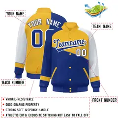 Royal Gold-White Color Block Varsity Full-Snap Baseball Jacket 2