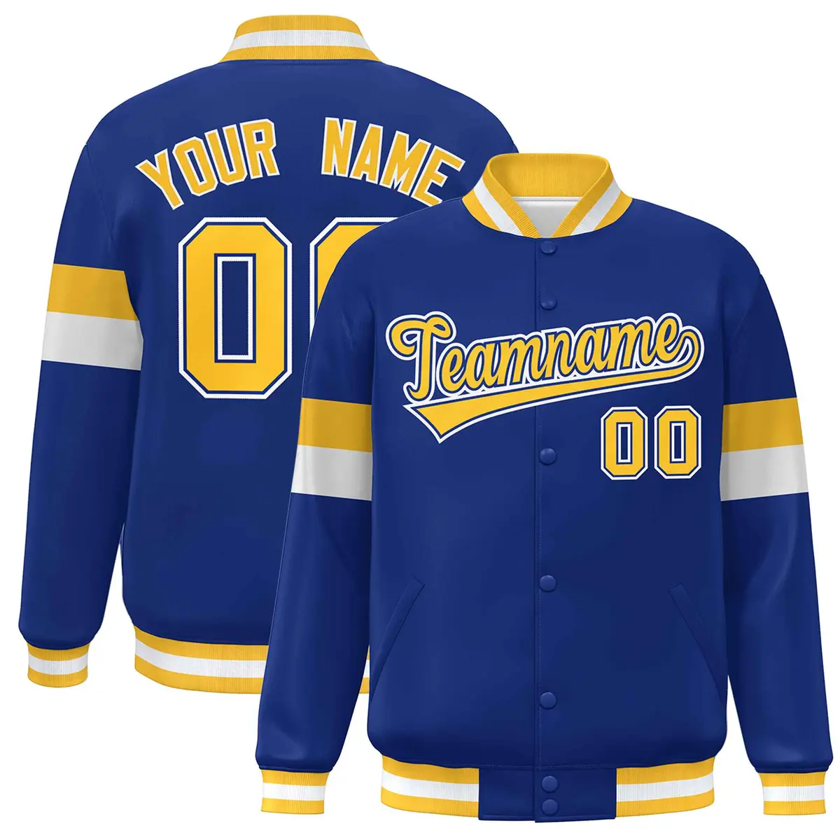 Royal Gold-White Color Block Varsity Full-Snap Baseball Jacket