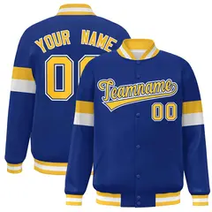 Royal Gold-White Color Block Varsity Full-Snap Baseball Jacket 1