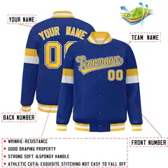 Royal Gold-White Color Block Varsity Full-Snap Baseball Jacket 2