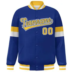 Royal Gold-White Color Block Varsity Full-Snap Baseball Jacket 3