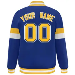 Royal Gold-White Color Block Varsity Full-Snap Baseball Jacket 4