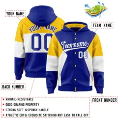 Royal Gold-White Color Block Varsity Full-Snap Letterman Jacket Hoodie 4