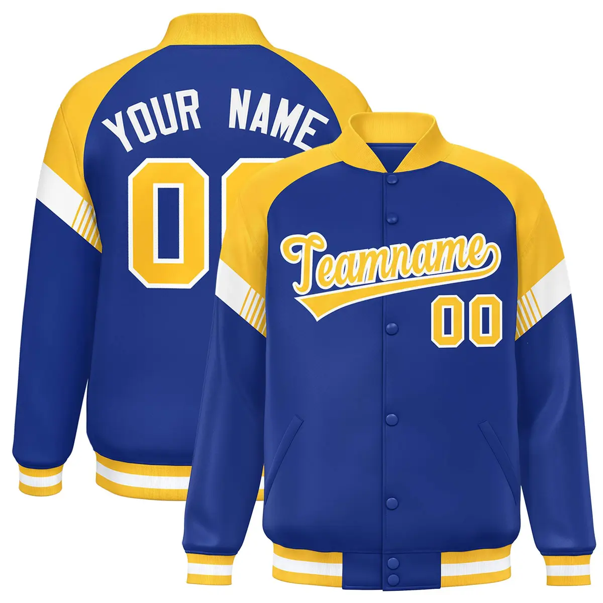 Royal Gold-White Color Block Varsity Full-Snap Letterman Jacket
