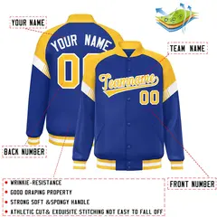 Royal Gold-White Color Block Varsity Full-Snap Letterman Jacket 2