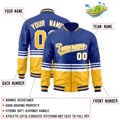 Royal Gold-White Color Block Varsity Full-Zip Letterman Bomber Jacket 2