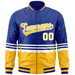 Royal Gold-White Color Block Varsity Full-Zip Letterman Bomber Jacket 3