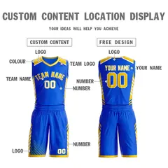 Royal Gold-White Graffiti Bar Element Basketball Jersey 3