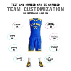 Royal Gold-White Graffiti Bar Element Basketball Jersey 4
