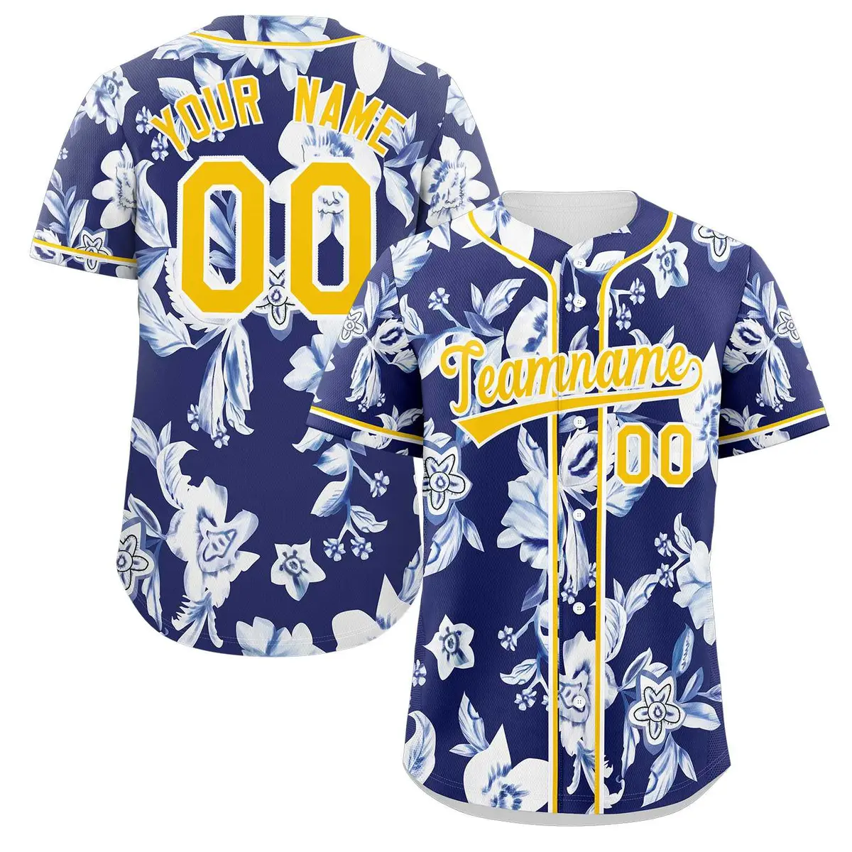 Royal Gold-White Graffiti Flower Baseball Jersey