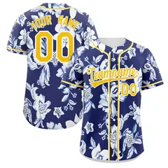 Royal Gold-White Graffiti Flower Baseball Jersey