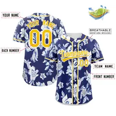 Royal Gold-White Graffiti Flower Baseball Jersey 2