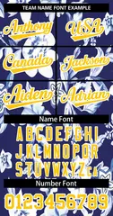 Royal Gold-White Graffiti Flower Baseball Jersey 3