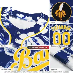 Royal Gold-White Graffiti Flower Baseball Jersey 4