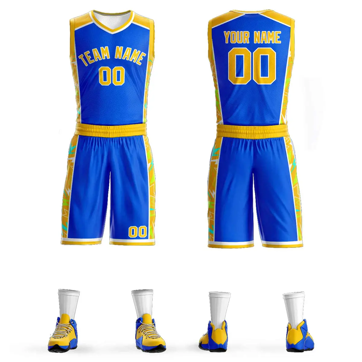 Royal Gold-White Graffiti Lightning Basketball Jersey