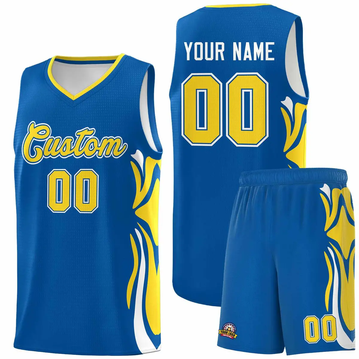 Royal Gold-White Graffiti Side Curve Basketball Jersey Sets