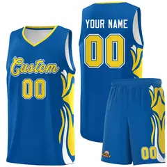 Royal Gold-White Graffiti Side Curve Basketball Jersey Sets 1