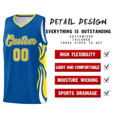 Royal Gold-White Graffiti Side Curve Basketball Jersey Sets 2