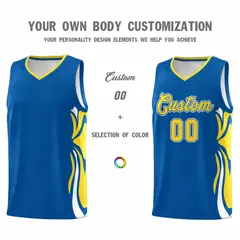 Royal Gold-White Graffiti Side Curve Basketball Jersey Sets 3