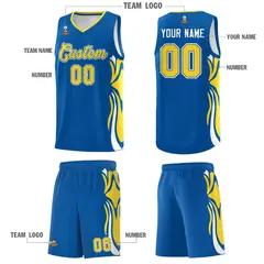 Royal Gold-White Graffiti Side Curve Basketball Jersey Sets 5