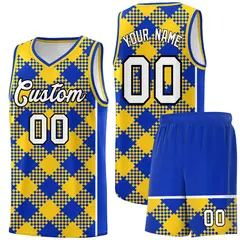 Royal Gold-White Grid Basketball Kits For Team