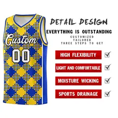 Royal Gold-White Grid Basketball Kits For Team 2