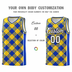 Royal Gold-White Grid Basketball Kits For Team 3