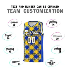 Royal Gold-White Grid Basketball Kits For Team 4